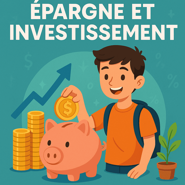Illustration épargne et investissement jeune avec tirelire